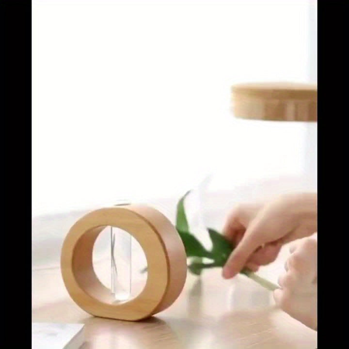 Glass Vase with Wood Base - Modern Hydroponic Planter for Home Decor