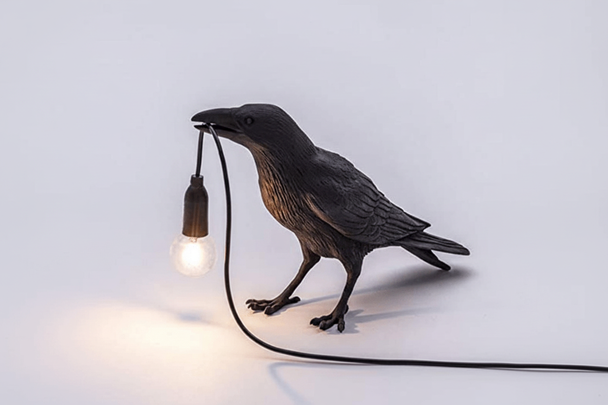 Gothic Raven Desk Lamp | Black Bird Sculpture Table Light with USB