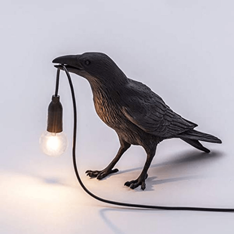 Gothic Raven Desk Lamp | Black Bird Sculpture Table Light with USB