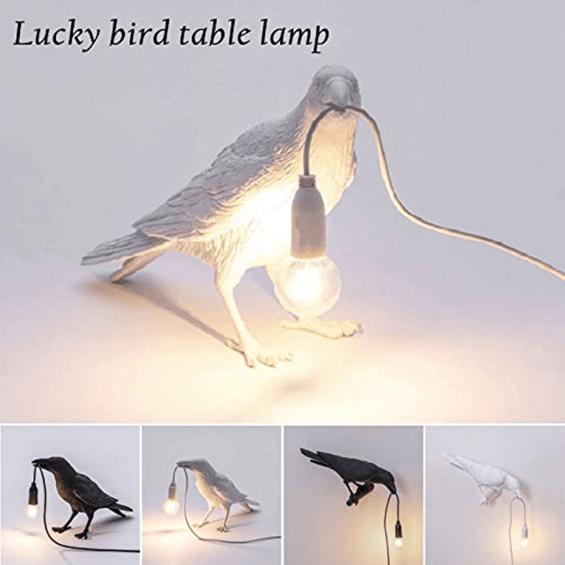 Gothic Raven Desk Lamp | Black Bird Sculpture Table Light with USB
