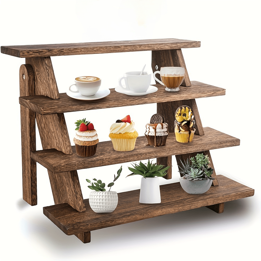 3-Tier Wood Desktop Organizer - Trapezoidal Storage Shelf for Office & Home
