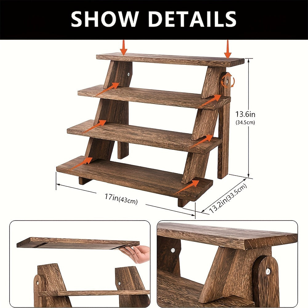 3-Tier Wood Desktop Organizer - Trapezoidal Storage Shelf for Office & Home