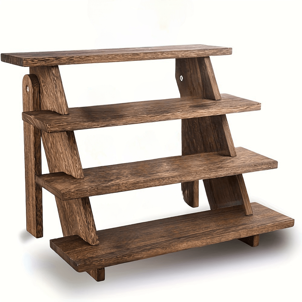 3-Tier Wood Desktop Organizer - Trapezoidal Storage Shelf for Office & Home