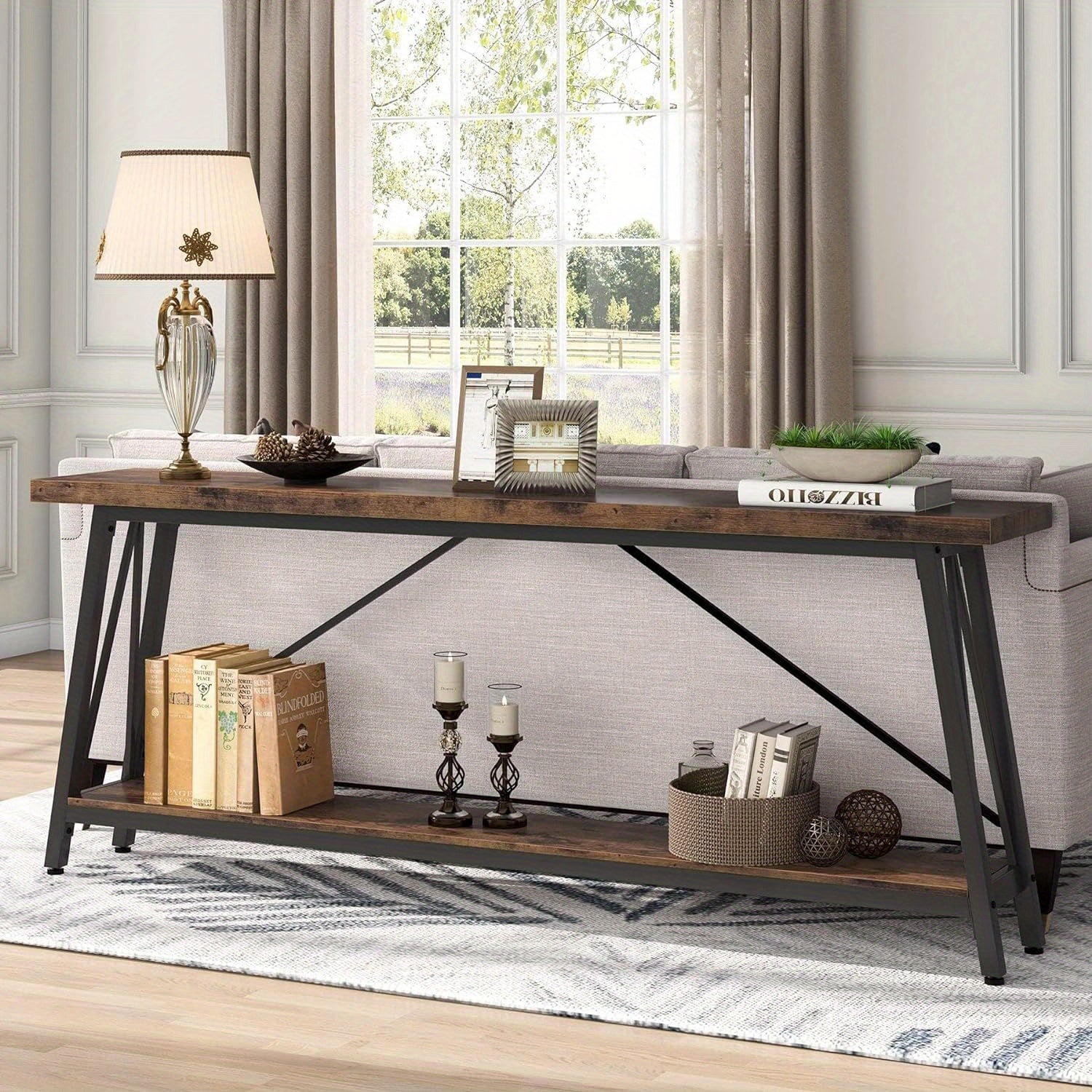 70.9" Extra Long Console Table - Industrial Sofa Table for Entryway & Living Room