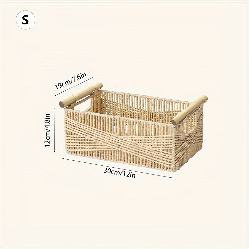 Wicker Storage Basket - Large Vintage Rattan Organizer with Handles