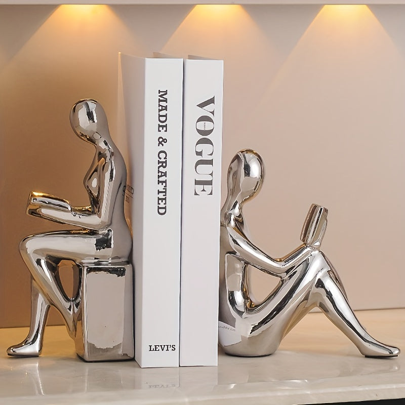 Abstract Figurine Bookends - Gold-Tone Ceramic Decorative Bookends