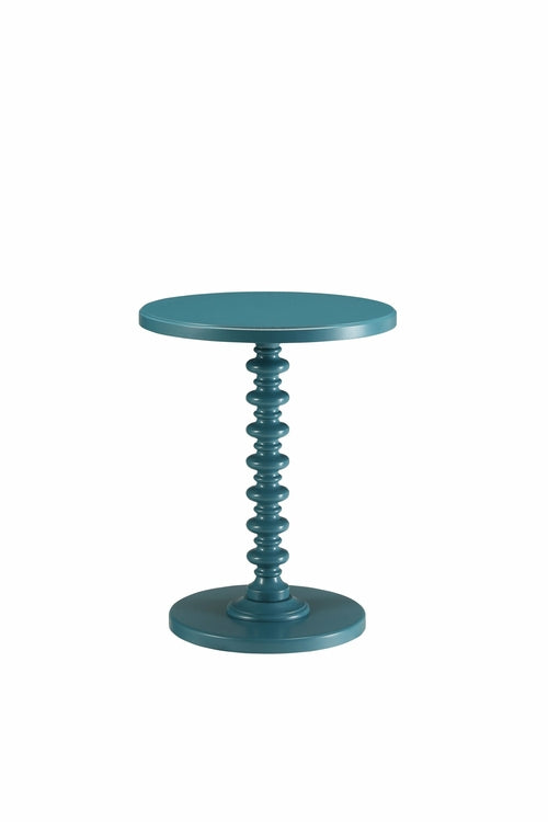Teal Wood Pedestal End Table - Traditional Round Side Table 17" x 22"