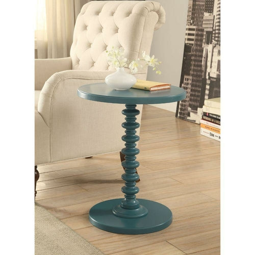 Teal Wood Pedestal End Table - Traditional Round Side Table 17" x 22"