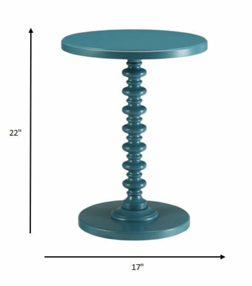 Teal Wood Pedestal End Table - Traditional Round Side Table 17" x 22"