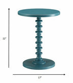 Teal Wood Pedestal End Table - Traditional Round Side Table 17" x 22"