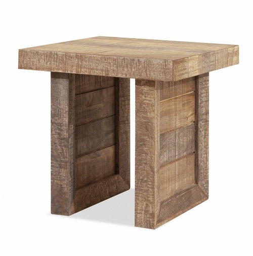 Solid Mango Wood Butcher Block End Table - Contemporary Cube Side Table 19.69"