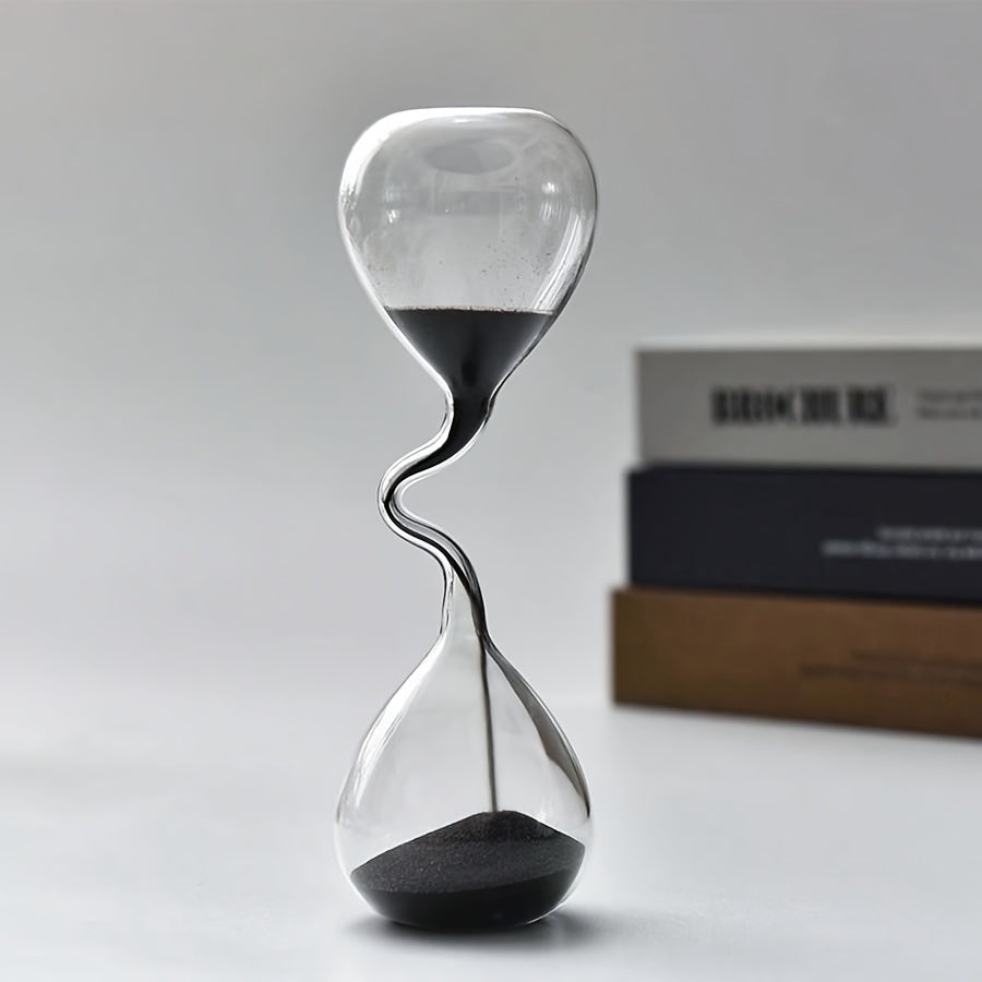 Glass Hourglass - Black Sand Decorative Timepiece for Desk & Home Decor
