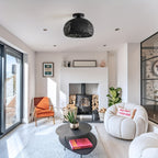 Woven Rattan Chandelier - Black Boho Dome Light Fixture for Dining Room