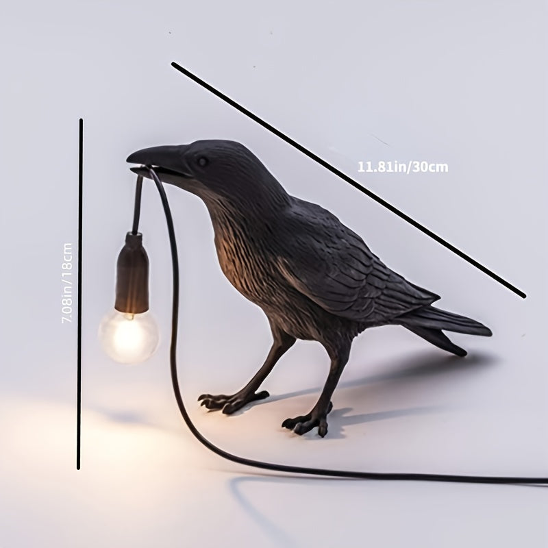 Gothic Raven Desk Lamp | Black Bird Sculpture Table Light with USB