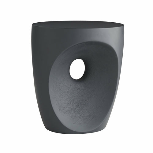 Matte Black Concrete Side Table - Sculptural Drum Accent Table Indoor/Outdoor