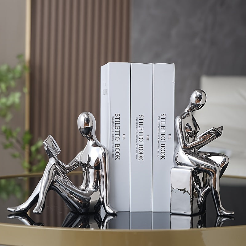 Abstract Figurine Bookends - Gold-Tone Ceramic Decorative Bookends