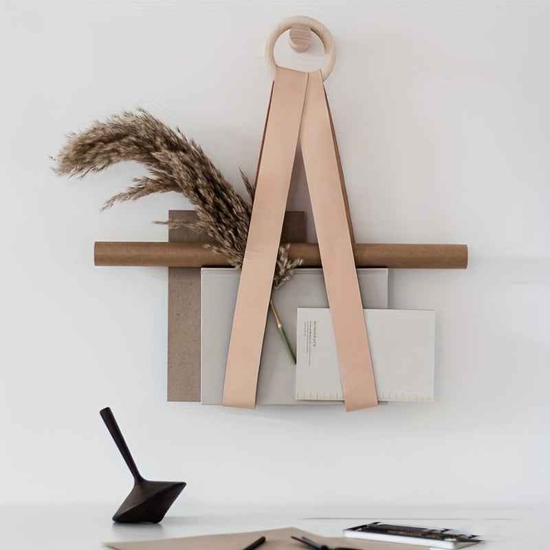 Artisan Leather Magazine Holder - Wall Mounted Storage Organizer - LUXE Home Collection Co