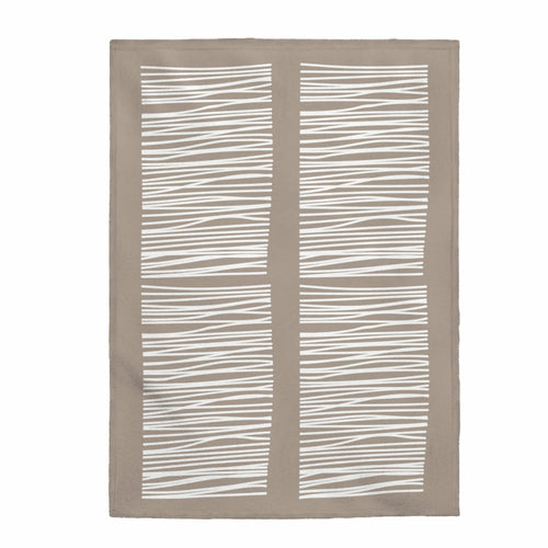 Beige Abstract Lines Plush Velveteen Throw Blanket - Cozy Statement Piece