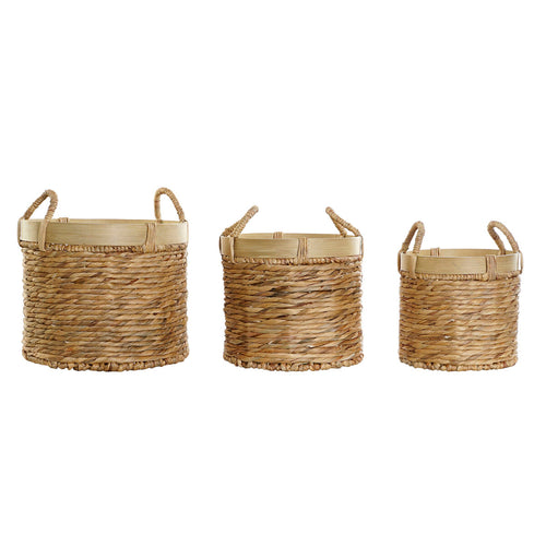 Bamboo Tropical Storage Basket Set of 3 | Natural Rushes 35x35x30cm