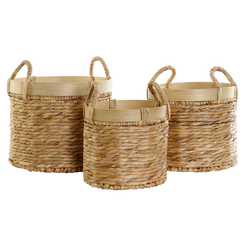 Bamboo Tropical Storage Basket Set of 3 | Natural Rushes 35x35x30cm