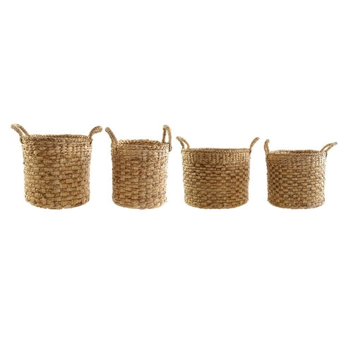 Natural Jute Storage Baskets with Wooden Handles - 4 Piece Set | LUXE Home Collection Co