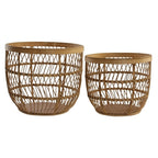 Natural Bamboo Basket Set of 2 - Tropical Storage Organizers 34.5x34.5x30cm