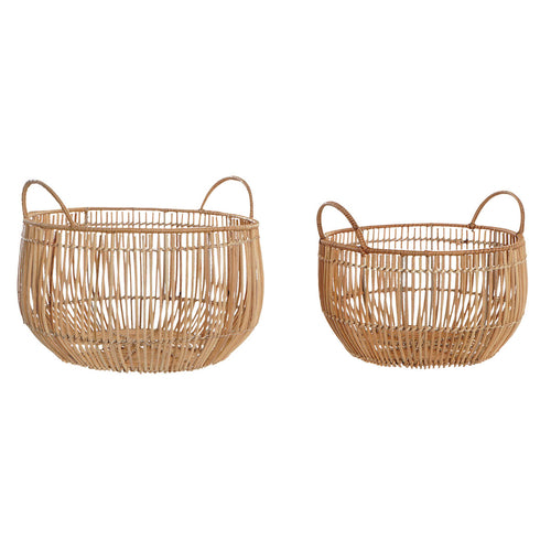 Natural Rattan Basket Set of 2 - Handwoven Storage Organizers for Home Décor
