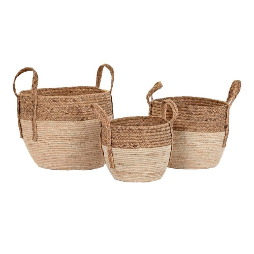 Natural Fiber Basket Set - 3 Piece Round Storage Organizer Baskets