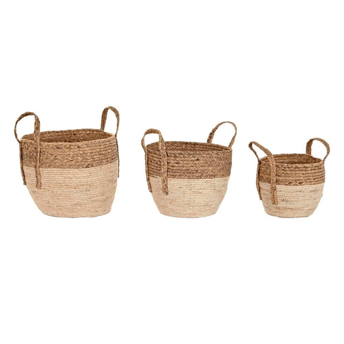 Natural Fiber Basket Set - 3 Piece Round Storage Organizer Baskets