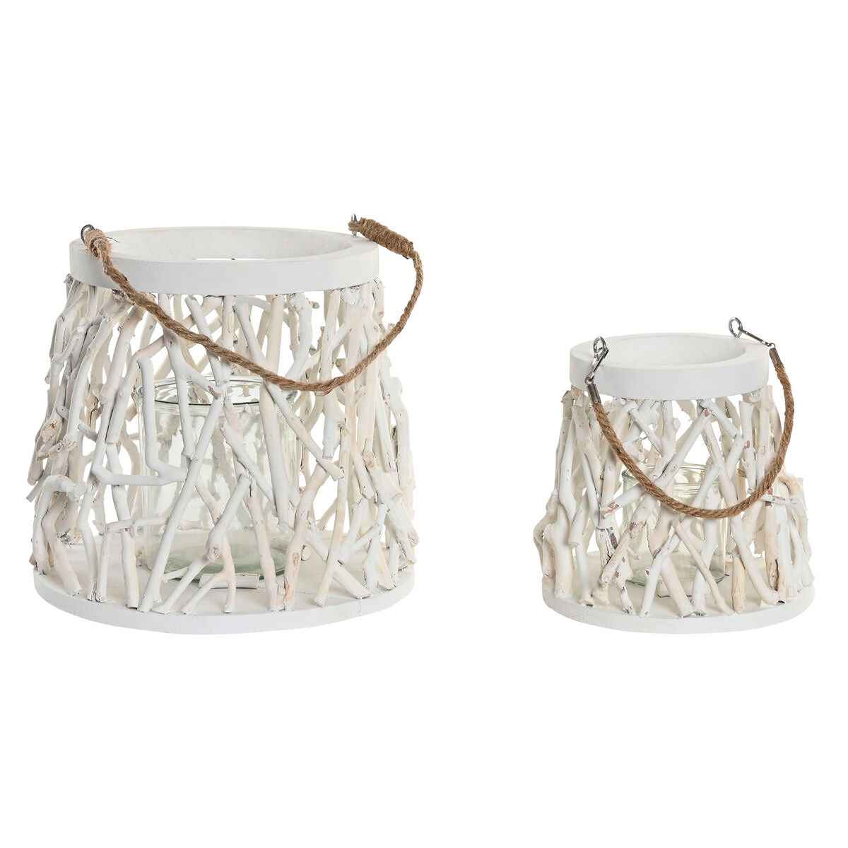White Shabby Chic Candleholders - Wood & Crystal Set of 2 - 35cm - LUXE Home Collection Co
