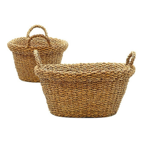 Brown Marine Algae Basket with Handles - Natural Storage Organizer 36x22x46cm