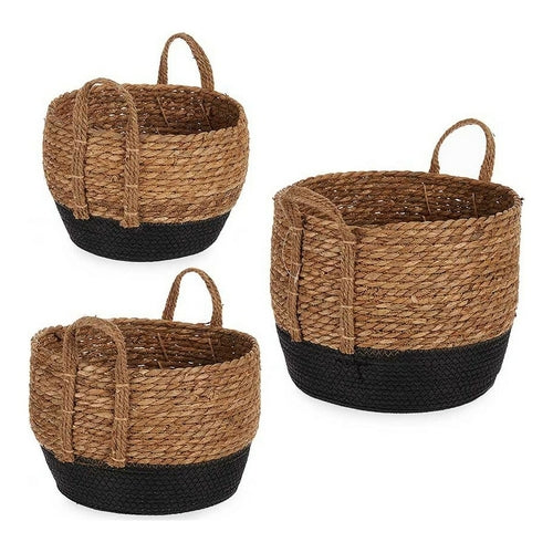 Natural Marine Algae Basket Set of 3 - Storage Organizers in Brown & Black