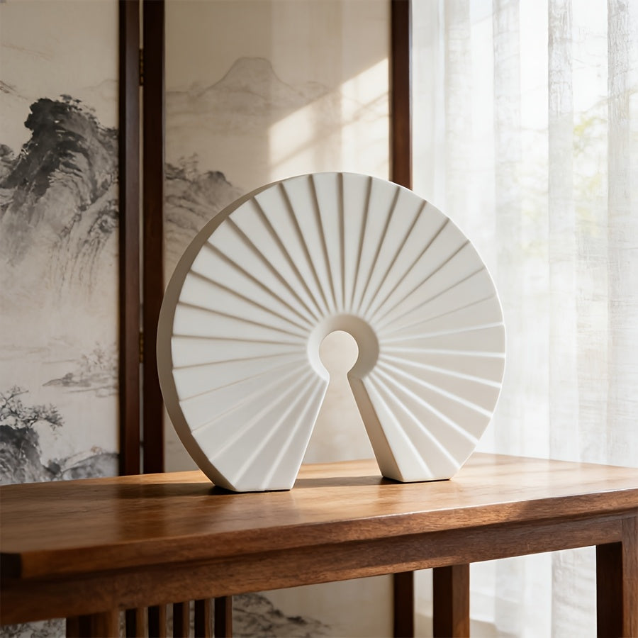 Woven Fan Vase - Modern Black & White Decorative Bottle