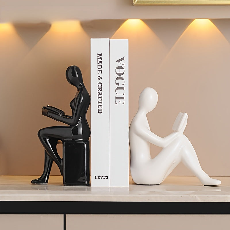 Abstract Figurine Bookends - Gold-Tone Ceramic Decorative Bookends