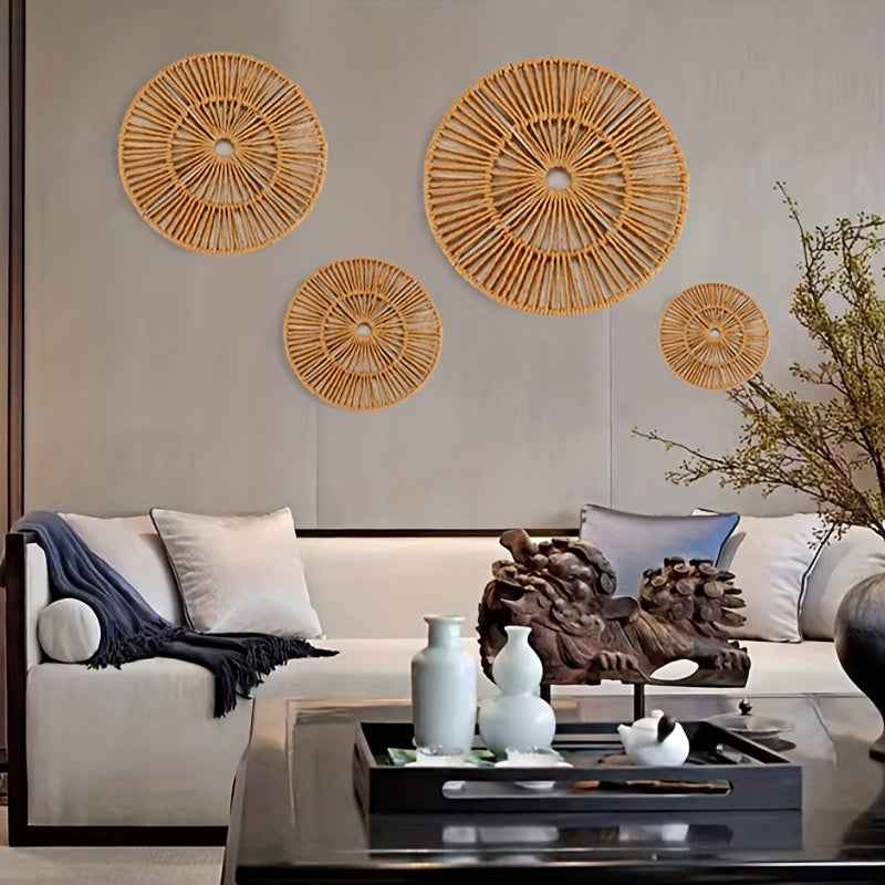 Natural Woven Rattan Wall Hanging - Handcrafted Boho Wall Decor - LUXE Home Collection Co