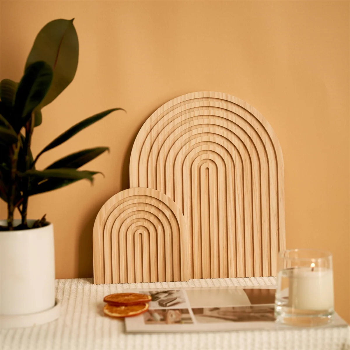 Wooden Wave Cutting Board - Boho Arch Shaped Serving Board