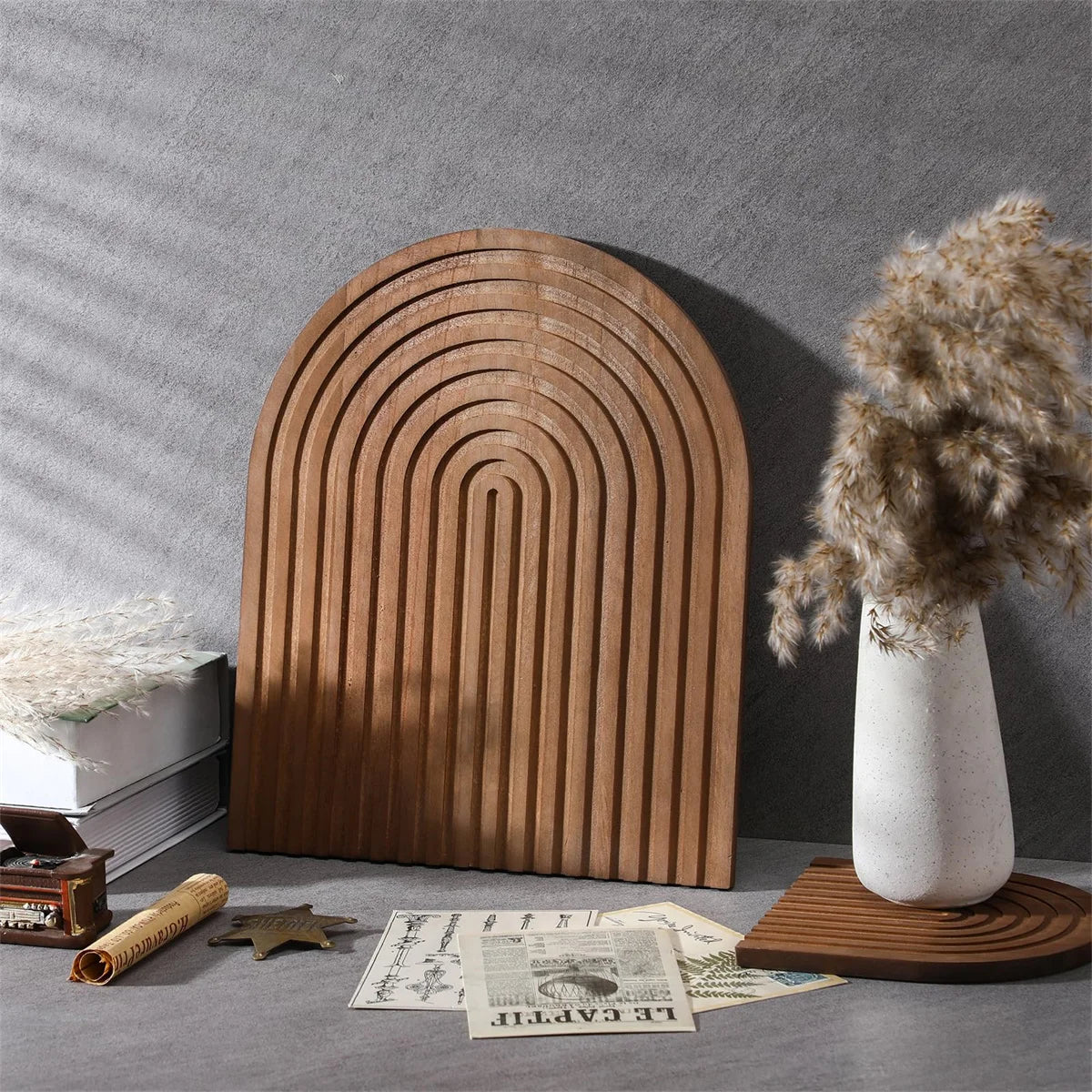 Wooden Wave Cutting Board - Boho Arch Shaped Serving Board