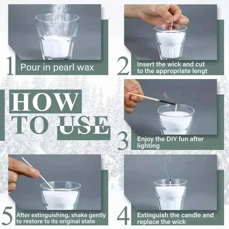 200/500g Pearl Candle Wax with Wicks Set- DIY Candle Making Kit - Refillable Pearled Sand for Pillar Candle Weddings & Parties