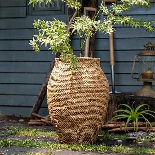 Large Cement Planter Pot with Basket Weave Design | Outdoor Garden 45x45x45cm