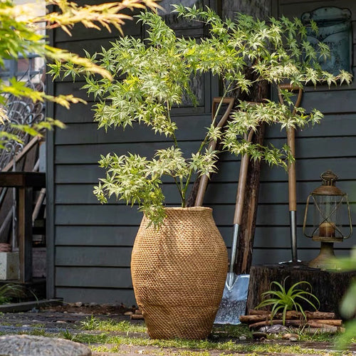 Large Cement Planter Pot with Basket Weave Design | Outdoor Garden 45x45x45cm