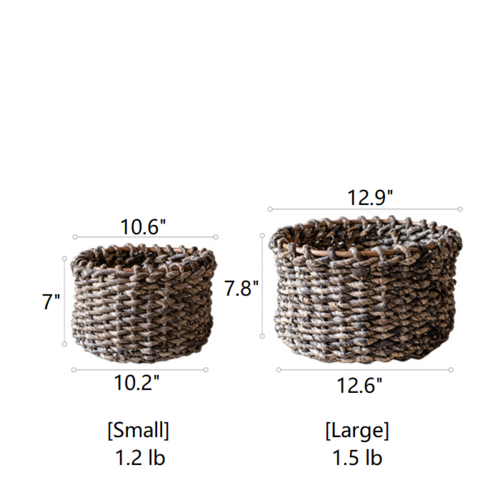 Natural Brown Straw Round Basket - Handwoven Corn Rope Organizer for Home Decor