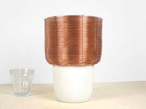 Handwoven Copper Wire Table Lamp - Modern Basket Weave Design | Bedside Light