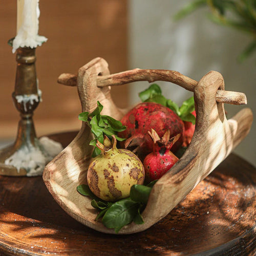 Rustic Wooden Basket Tray - Handcrafted Storage & Serving Tray for Home Décor