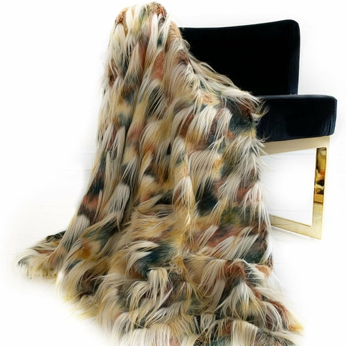 Luxury Faux Fur Feather Throw Blanket Handmade Reversible Taupe Black Premium