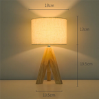 Tripod Table Lamp - Modern Wooden Bedside Lamp with Linen Shade