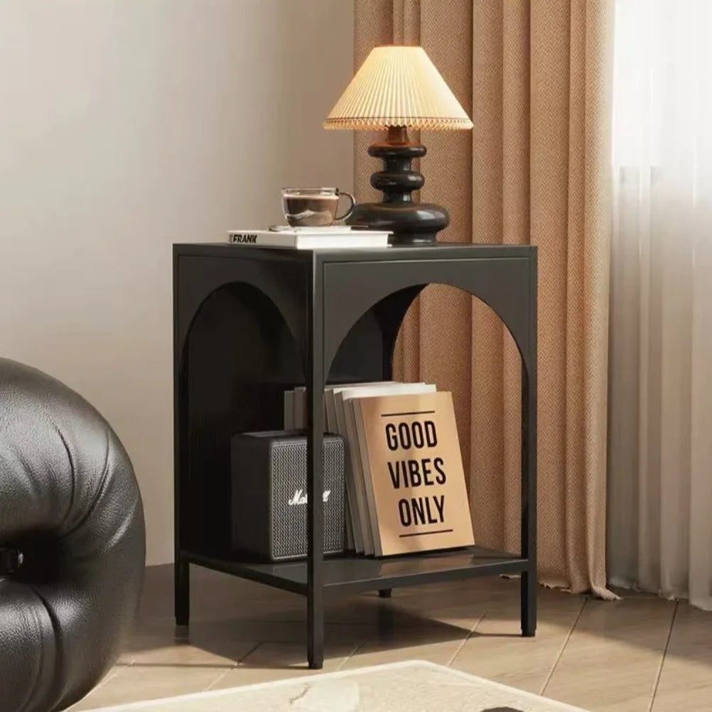 Nordic Metal Coffee Table - Modern Side Table with Storage Shelves for Living Room