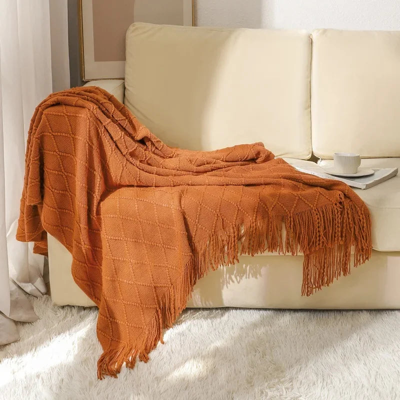 Nordic Knitted Throw Blanket - Soft Shawl for Sofa & Bed
