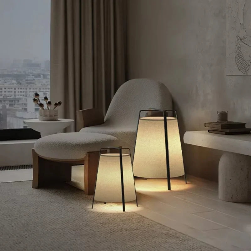 Japanese Floor Lamp - Wabi Sabi Fabric Lamp for Living Room & Bedroom