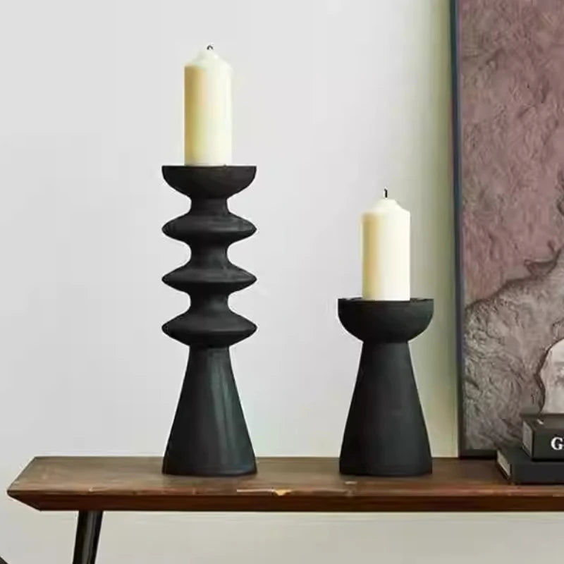 Vintage Wood Candle Holders - Elegant Centerpieces