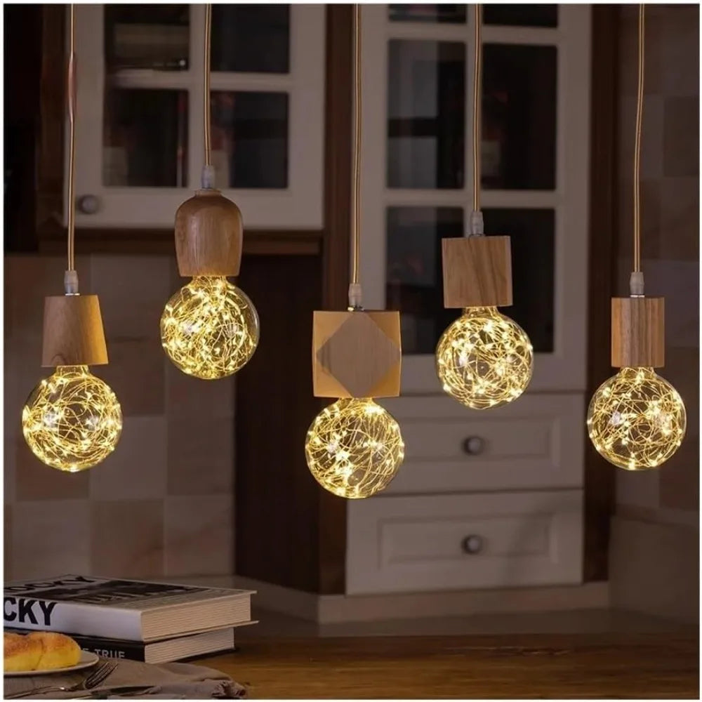 Wooden Pendant Light | Nordic Vintage E27 Hanging Lamp